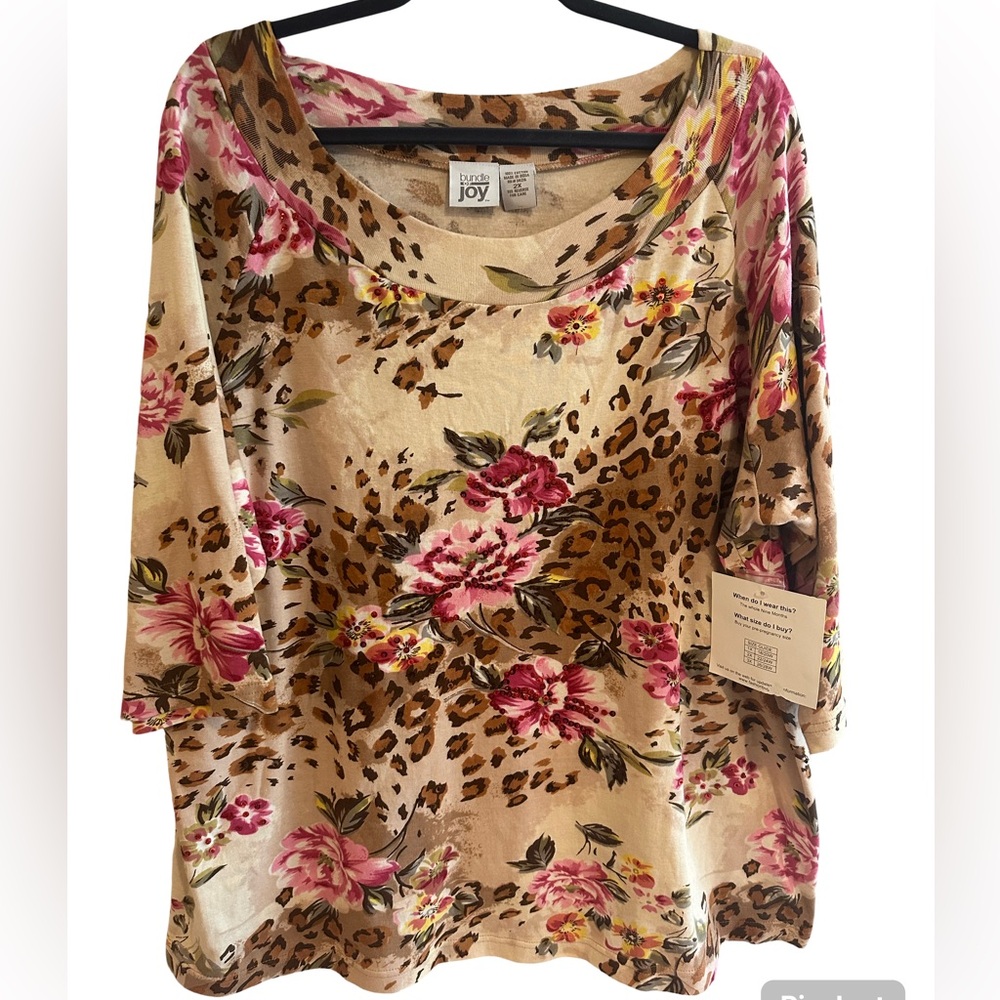 NWT Bundle of Joy Plus Size Maternity Top Size 2X Beaded Floral Animal Print